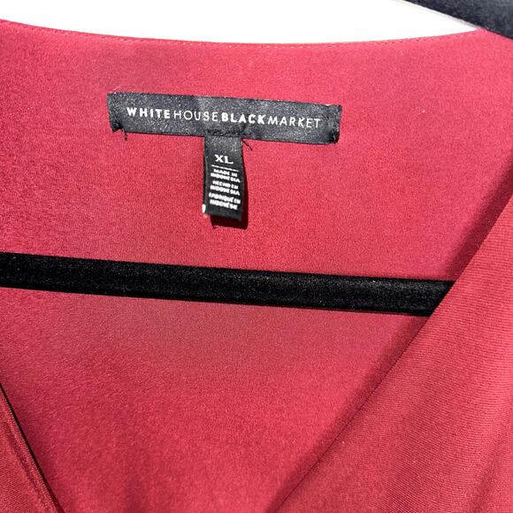 White House Black Market Womens Size XL Maroon Red Wine VNeck Long Sleeve Blouse - Picture 3 of 8